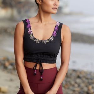 NWT Free People Friday Night Lights Crop Tank Black Floral Embroidery S